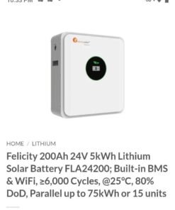 Alternative view of Felicity 200Ah 24V 5kWh Lithium Solar Battery FLA24200; Built-in BMS & WiFi, ≥6,000 Cycles, @25°C, 80% DoD, Parallel up to 75kWh or 15 units