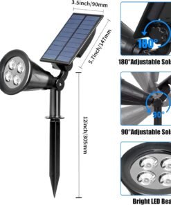 Alternative view of T-SUN LED Solar Spotlights, Super Bright 250LM Outdoor Security Garden Landscape Lamps, Daylight 6000K, Auto-on at Night/Auto-Off by Day,180°Angle Adjustable for Patio,Tree,Deck,Wall, Pool Area