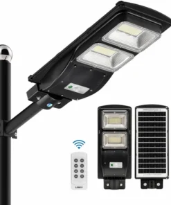 Upgraded Solar Street Light 6000 Lumens Outdoor,10000mAH 6000 LM, Black
