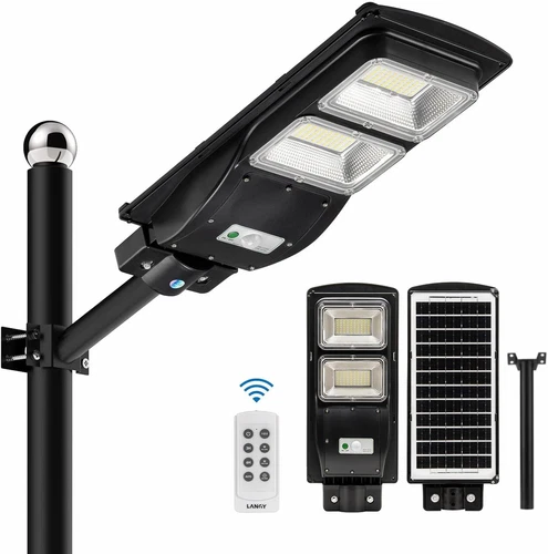 Upgraded Solar Street Light 6000 Lumens Outdoor,10000mAH 6000 LM, Black